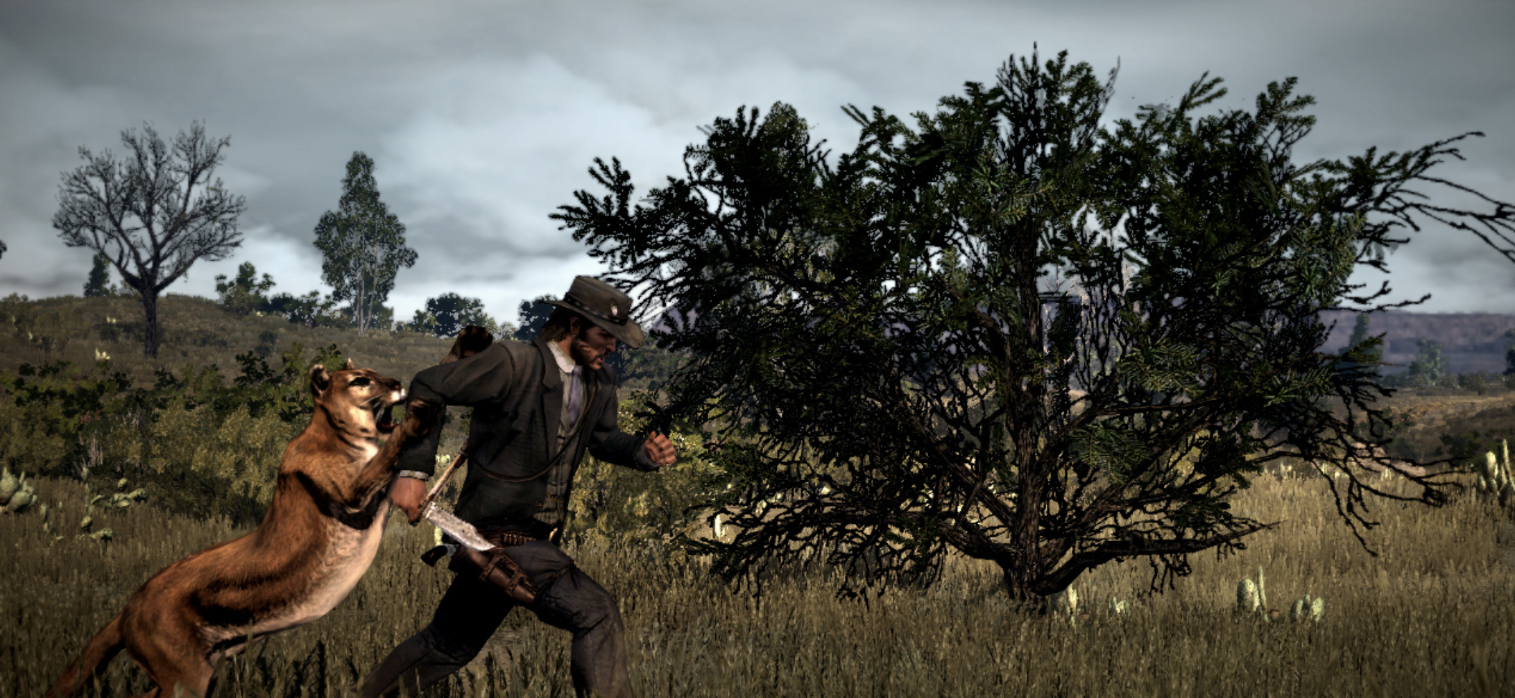 John Marston attacked by leopard. Red Dead Redemption Gameplay screengrab