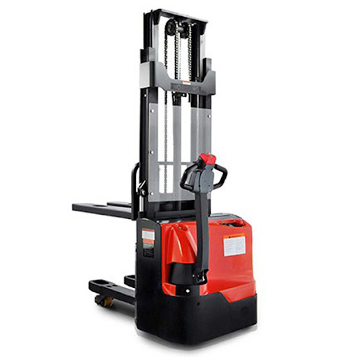 image of a red hand winch forklift